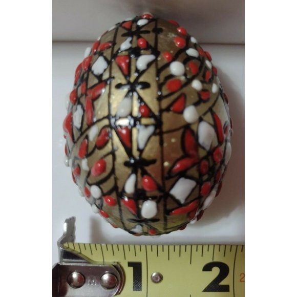 Romanian Pysanky Hand Painted Real Easter Egg Gold Red Checked Multi-color - Picture 2 of 4